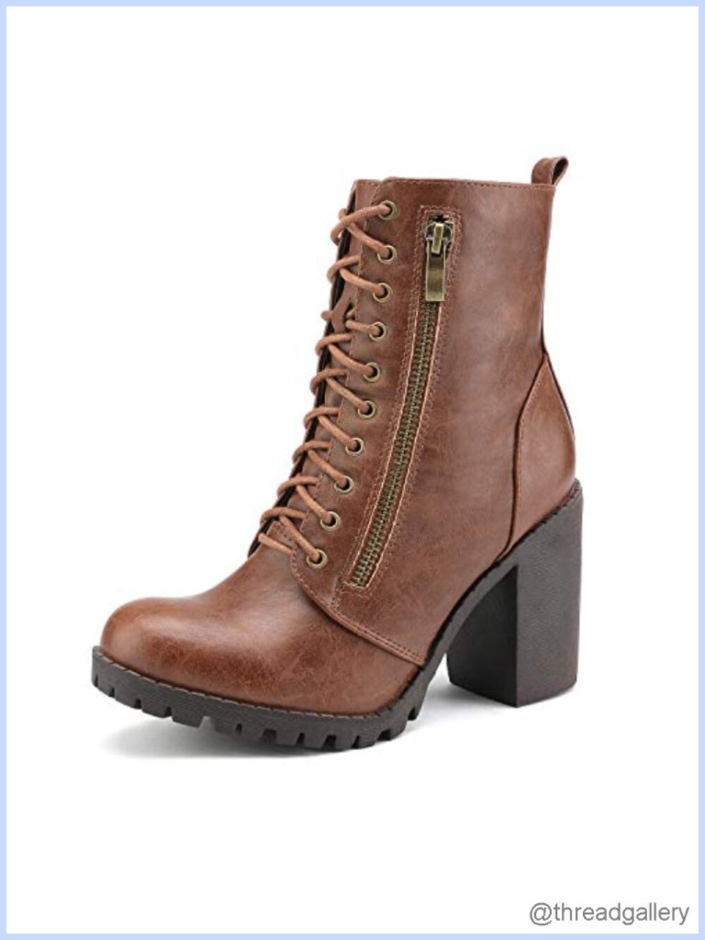 Faux Leather Combat Ankle Booties Heeled Lace Up Side Zip Pocket Wallet